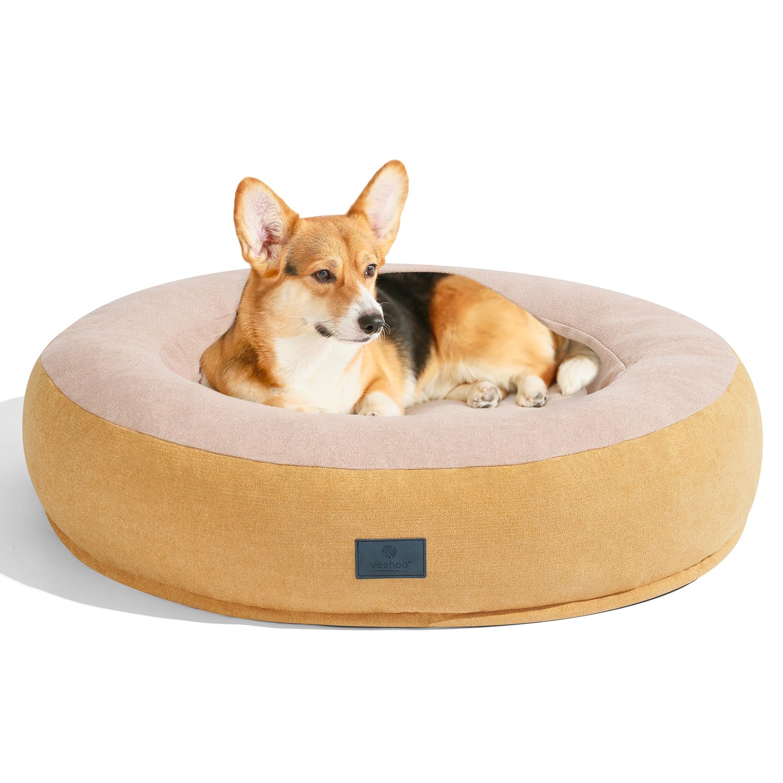 Veehoo Собака Кошка Собака Кошка Питомец Собака Круглый Питомец Кошка Собака Теплый Питомец Пончик Питомец Теплый для Холодного Холодного Для Маленького Питомца Милая Кровать-пончик для Маленьких и Средних Диаметр 75см жёлтый